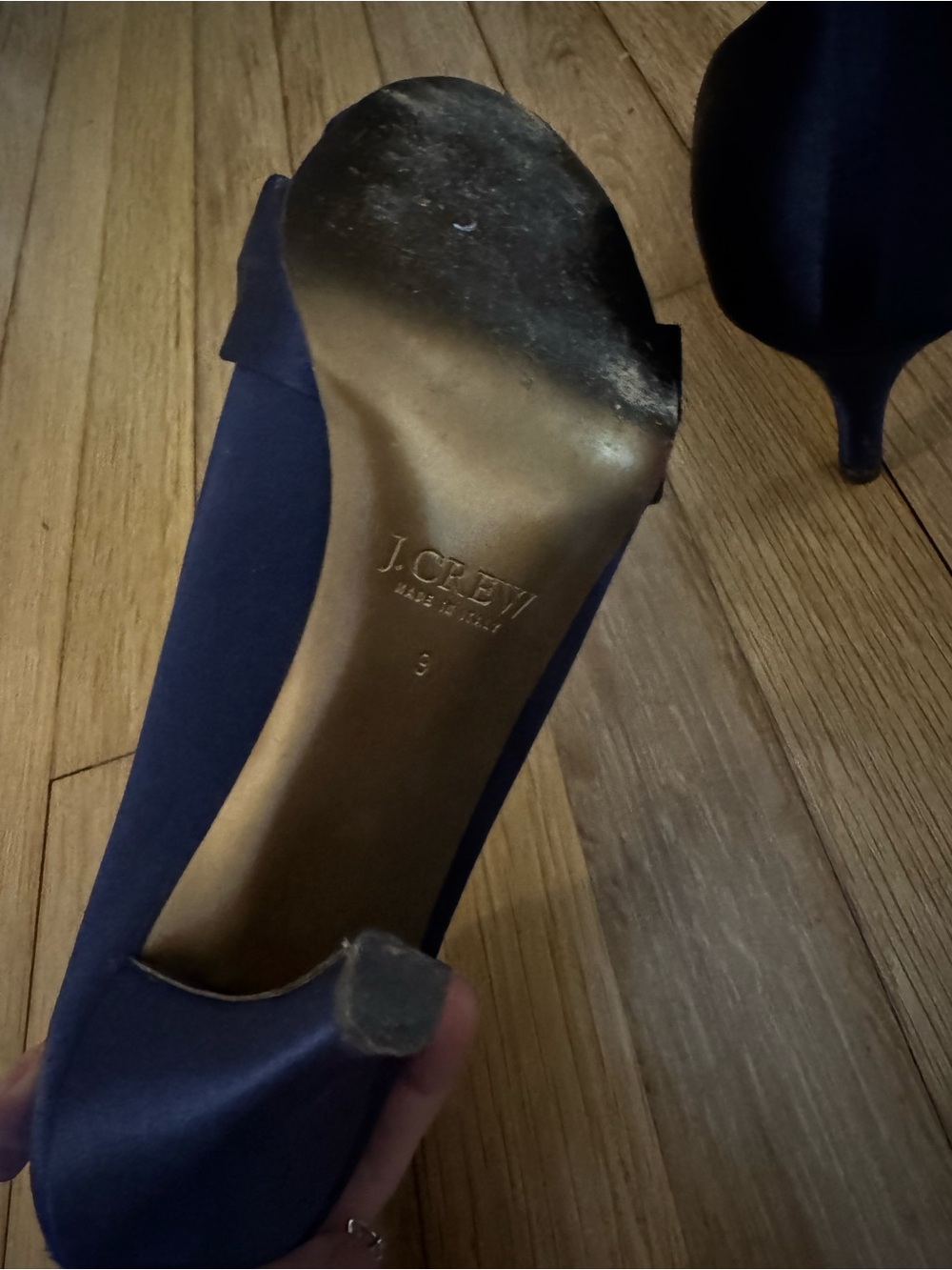 J. Crew Navy Satin Bow Peep-Toe Heels - Picture 3 of 7